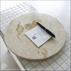 大理石トレイCir-IV 天然大理石 マーブルトレイ 飾り台 小物置き 円形 フラット 自然石 トレー 洗面用品置き 1枚目の画像