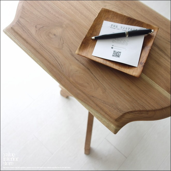 チーク総無垢材 サイドテーブルANQN カフェテーブル コーヒーテーブル 花台 飾り棚 プランツスタンド ナチュラル 5枚目の画像