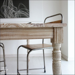 オールドチーク総無垢 ダイニングテーブルLW 食卓テーブル デスク ハンドメイド 天然木 古材家具 机 シンプル 6枚目の画像
