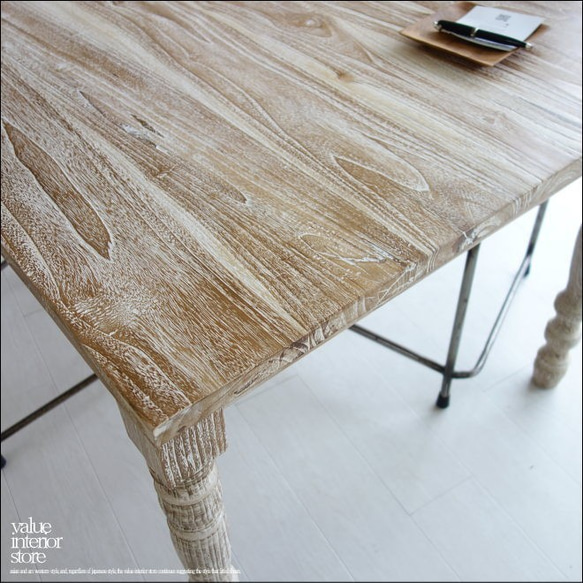 オールドチーク総無垢 ダイニングテーブルLW 食卓テーブル デスク ハンドメイド 天然木 古材家具 机 シンプル 7枚目の画像