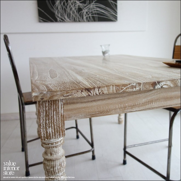 オールドチーク総無垢 ダイニングテーブルLW 食卓テーブル デスク ハンドメイド 天然木 古材家具 机 シンプル 8枚目の画像