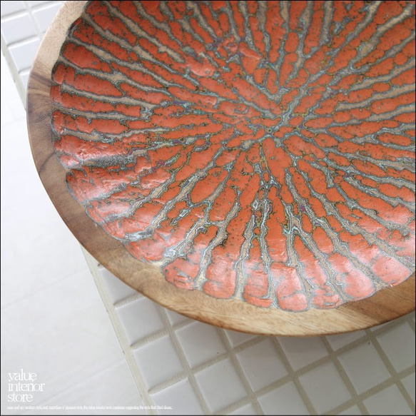モンキーポッド総無垢材 デコレーショントレイR 菓子鉢 小物入れ 飾り皿 木製 手作り エスニック ハンドメイド 一点物 2枚目の画像