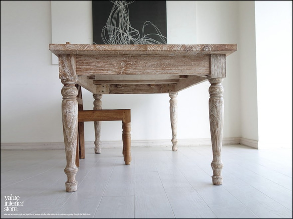 オールドチーク総無垢 ダイニングテーブルBOL/NW 食卓テーブル デスク ハンドメイド 古材家具 シンプル 150cm 7枚目の画像