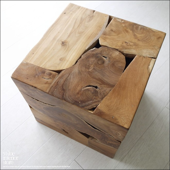 無垢 チークブロックスツールN/8 椅子 イス ベンチ チェア ナチュラル 手作り家具 チェア 銘木 無垢材家具 4枚目の画像
