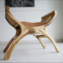 シングルソファNLB ベンチ イス 椅子 チェア 革張り 本皮 木製 ハラコ 無垢材 手作り ハンドメイド 4枚目の画像