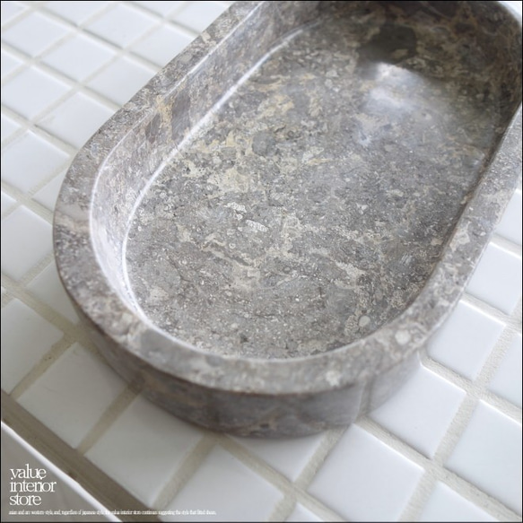 大理石トレイOV-GY アクセサリートレイ マーブルトレイ 小物入れ 天然大理石 洗面用品置き アクセサリートレイ 2枚目の画像