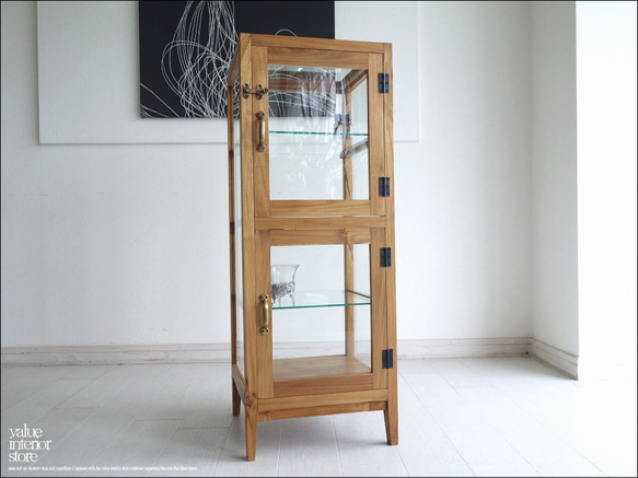ガラスパンケースN 陳列ケ－ス ショーケース 飾り棚 什器 コレクションケース 木製 チーク材 食器棚 展示ケース 1枚目の画像