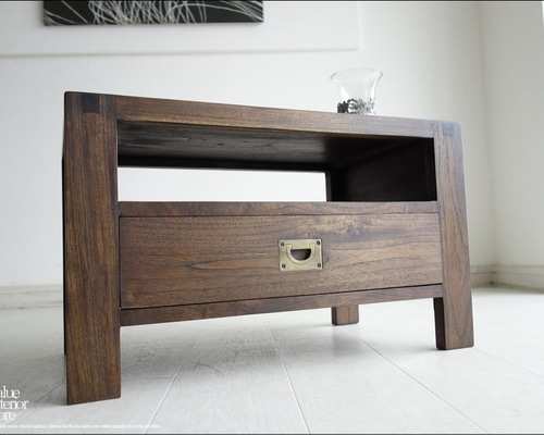 チーク　一点物　木製テレビボード 引き出し付き チーク無垢 テレビ台flat60cmWM引出し 銘木 新品 テレビボード