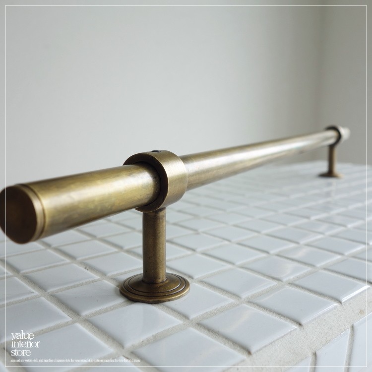 真鍮ドアハンドルbar ノブ 取っ手 鋳物 鋳造 レトロ ブラス取手 手すり 手摺 店舗什器 DIY シャビー