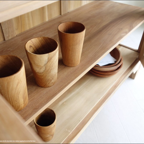 チーク無垢材 ガラスキャビネットNatl 食器棚 飾り棚 ガラス