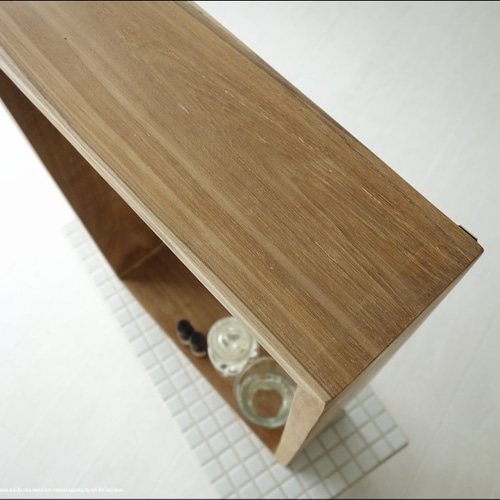 チーク総無垢 ウォールシェルフミラーN60cm 鏡 ナチュラル 収納棚