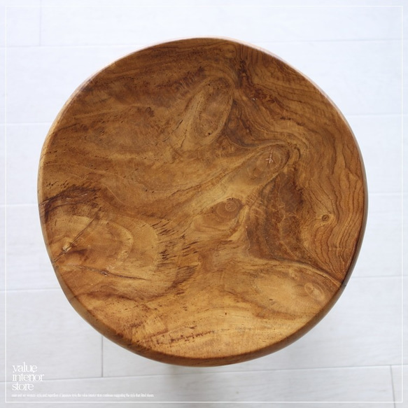 チークスツール / J 無垢材 椅子 イス 木製 ベンチ カフェチェア 手作り家具 素朴 天然木 新品 ハンドメイド 4枚目の画像