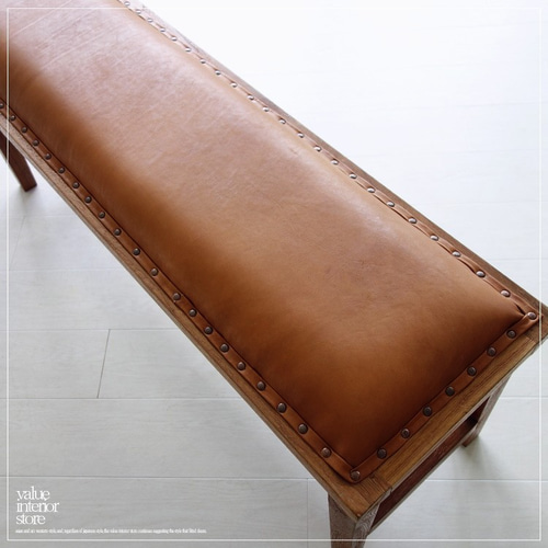オールドチークレザーベンチLB115 本皮 長椅子 古材家具 二人 オールドチークレザーベンチLB115 本皮 長椅子 古材家具 二人