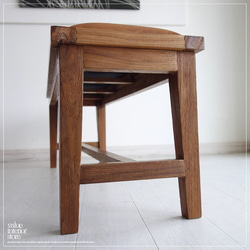 オールドチークレザーベンチLB115 本皮 長椅子 古材 二人掛けソファ 革張り イス シンプル 木製 新品 3枚目の画像