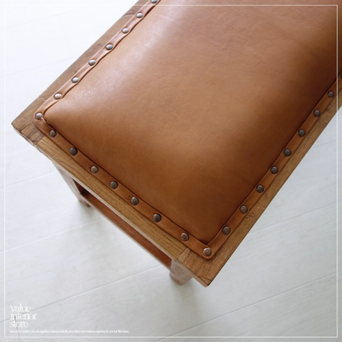 オールドチークレザーベンチLB115 本皮 長椅子 古材家具 二人 オールドチークレザーベンチLB115 本皮 長椅子 古材家具 二人