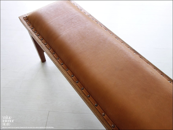 オールドチークレザーベンチLB115 本皮 長椅子 古材 二人掛けソファ 革張り イス シンプル 木製 新品 6枚目の画像