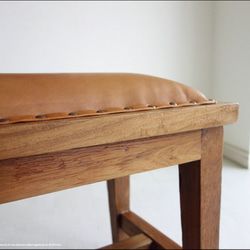 オールドチークレザーベンチLB115 本皮 長椅子 古材 二人掛けソファ 革張り イス シンプル 木製 新品 8枚目の画像