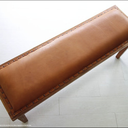 オールドチークレザーベンチLB115 本皮 長椅子 古材 二人掛けソファ 革張り イス シンプル 木製 新品 9枚目の画像