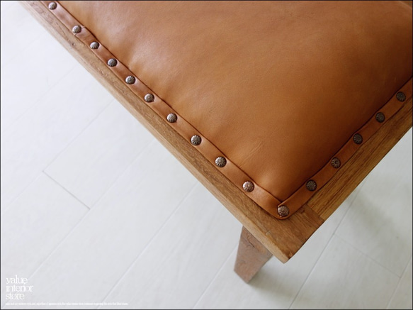 オールドチークレザーベンチLB115 本皮 長椅子 古材 二人掛けソファ 革張り イス シンプル 木製 新品 10枚目の画像