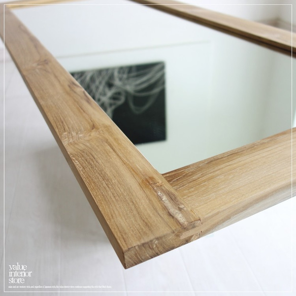 チーク総無垢 ミラーN/1 姿見 鏡 全身鏡 新品 壁掛け 大型 ナチュラル 木目 シンプル 手作り ハンドメイド 銘木 また