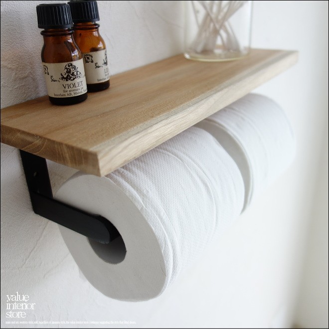 チーク無垢材 トイレットペーパーホルダーNF タオル掛け 棚付きトレイペーパーホルダー 手作り ハンドメイド 収納