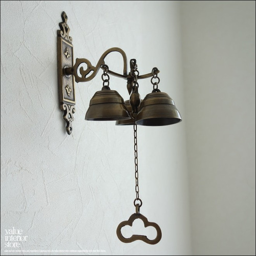 真鍮トリプルベル 呼び鈴 ブラス レトロ調 壁掛 手作り ドアベル 真鍮