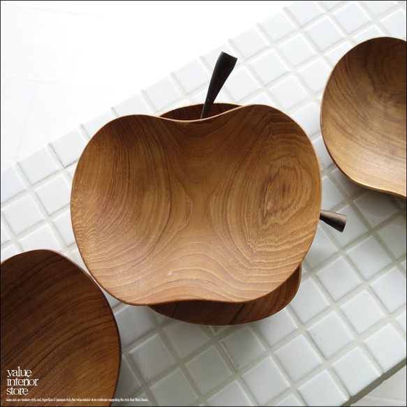 チークアップルトレイLsize 木皿 ウッドディッシュ 食器 りんごプレート 木製トレー 小物入れ ナチュラル 天然素材 3枚目の画像