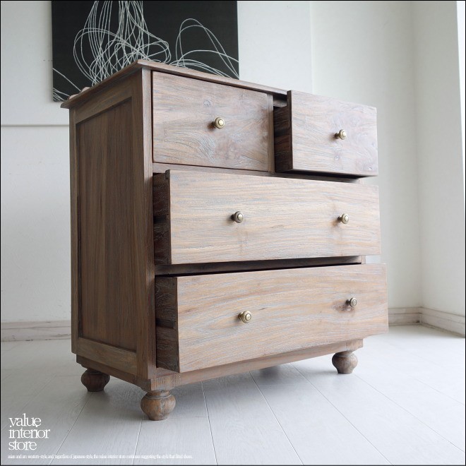 総無垢 チークチェストR80balq タンス 収納家具 整理タンス 箪笥 チーク材 天然木 手作り 新品 銘木 無垢材