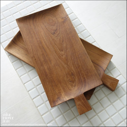 チーク無垢材 ハンドルプレート角Lsize 木皿 ディッシュ ランチプレート 中皿 ナチュラル ウッドディッシュ 木製皿 5枚目の画像