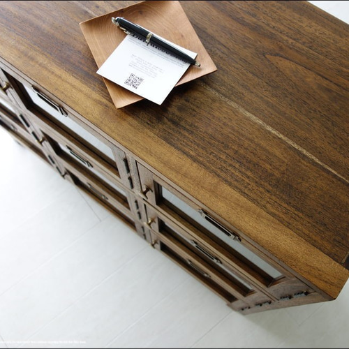 nico　チーク総無垢材 前面ガラス キャビネット　食器棚　収納　チェスト チーク総無垢材 前面ガラス引出五杯N 食器棚 チェスト