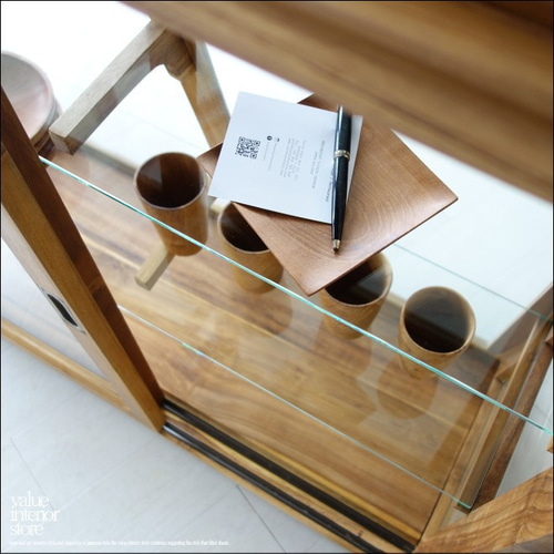 チーク総無垢 ショーケース台形N コレクションケース ガラスケース