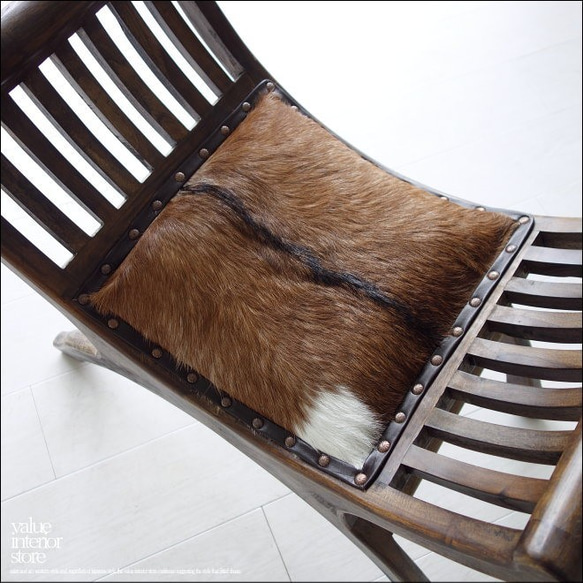 チーク無垢材 シングルソファfur/BN01 ベンチ 椅子 イス スツール 本皮 毛皮 天然木 革製 ハラコ 一人掛け 1枚目の画像