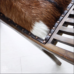 チーク無垢材 シングルソファfur/BN01 ベンチ 椅子 イス スツール 本皮 毛皮 天然木 革製 ハラコ 一人掛け 3枚目の画像