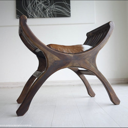 チーク無垢材 シングルソファfur/BN01 ベンチ 椅子 イス スツール 本皮 毛皮 天然木 革製 ハラコ 一人掛け 6枚目の画像