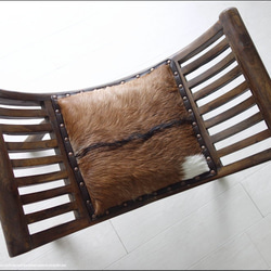 チーク無垢材 シングルソファfur/BN01 ベンチ 椅子 イス スツール 本皮 毛皮 天然木 革製 ハラコ 一人掛け 7枚目の画像