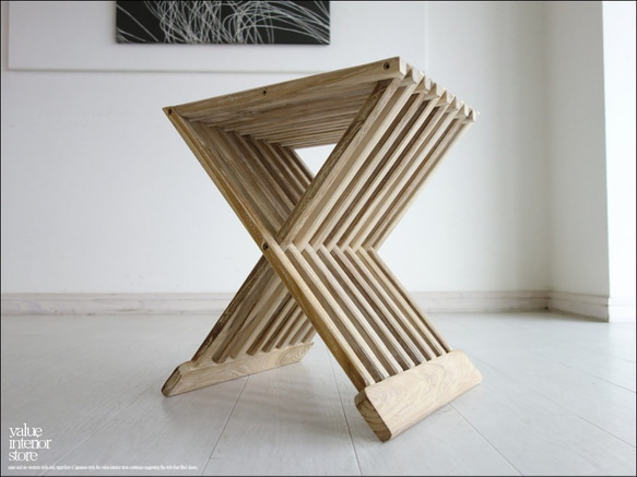 チーク無垢材 折畳みスツール / WW 折畳椅子 サイドテーブル イス ベンチ チェア 花台 新品 折り畳み シャビー 6枚目の画像