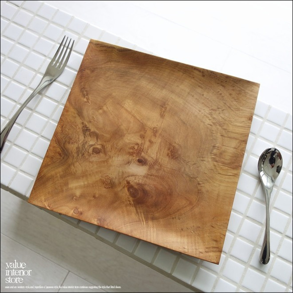 チーク材 スクエアプレートW25 木皿 平皿 パスタプレート 木の皿 和食器 ディナープレート 洋食器 ナチュラル 無垢 1枚目の画像