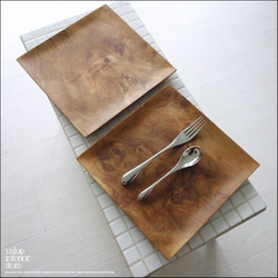 チーク材 スクエアプレートW25 木皿 平皿 パスタプレート 木の皿 和食器 ディナープレート 洋食器 ナチュラル 無垢 4枚目の画像