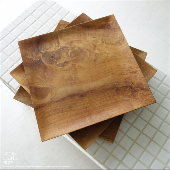 チーク材 スクエアプレートW25 木皿 平皿 パスタプレート 木の皿 和食器 ディナープレート 洋食器 ナチュラル 無垢 5枚目の画像