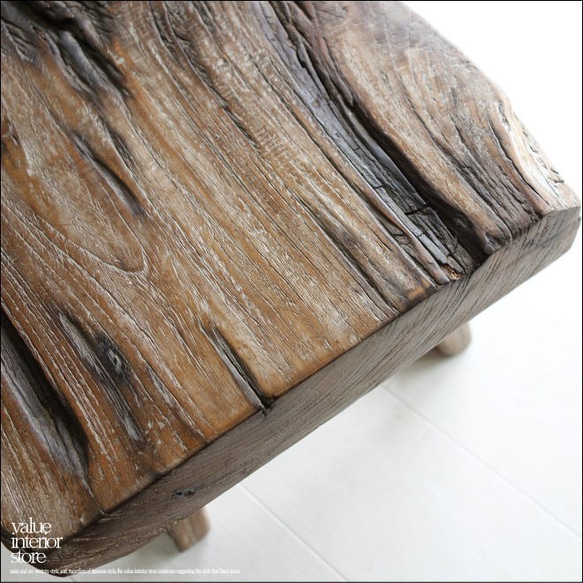プリミティブオールドチークベンチ E1 椅子 スツール 古材家具 一枚板 総無垢 ナチュラル 椅子 イス チェア 2枚目の画像