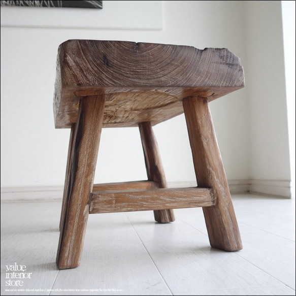 プリミティブオールドチークベンチ E1 椅子 スツール 古材家具 一枚板 総無垢 ナチュラル 椅子 イス チェア 4枚目の画像