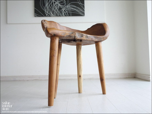 総無垢材 プリミティブチークチェアN/1 イス 椅子 ベンチ 木製チェアー 天然木 手作り ナチュラル 素朴 銘木家具 8枚目の画像