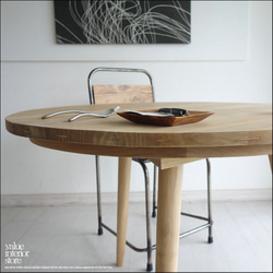 チーク無垢材 円形テーブルN 丸テーブル ダイニングテーブル 机 カフェテーブル ナチュラル 天然素材 銘木家具 7枚目の画像