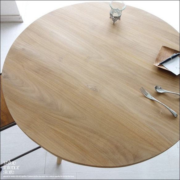 チーク無垢材 円形テーブルN 丸テーブル ダイニングテーブル 机 カフェテーブル ナチュラル 天然素材 銘木家具 8枚目の画像