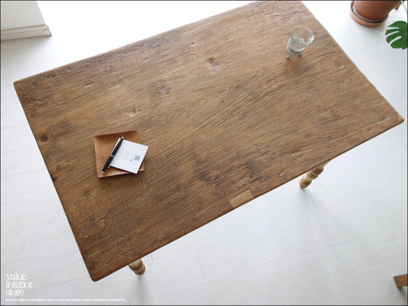 チーク無垢材 ヴィンテージテーブルk/1 ダイニング デスク 机 アンティーク 什器 無垢材家具 一点物 表面再仕上済 10枚目の画像
