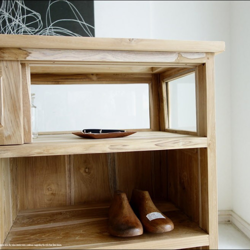 チーク総無垢 ショーケースカウンターNatla ガラスケース 飾り棚 店舗