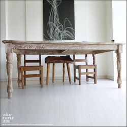 オールドチークダイニングテーブルWW 食卓テーブル 机 デスク 手作り 天然木 木製 ナチュラル 和 銘木家具 総無垢材 1枚目の画像