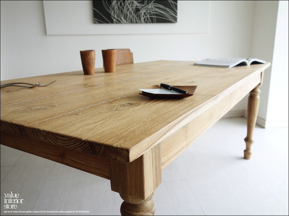 チーク無垢材 ダイニングテーブルBOL 食卓テーブル 机 チーク材 手作り 天然木 ナチュラル 世界三大銘木 古材家具 8枚目の画像