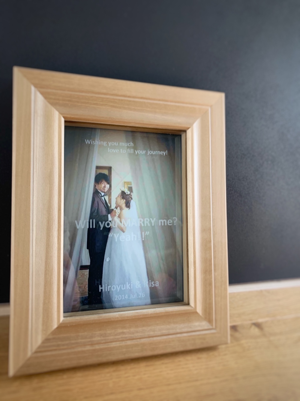 【Marriage Photoframe】 2L写真 無垢材フレーム　サンドブラスト メモリアルフォトフレーム