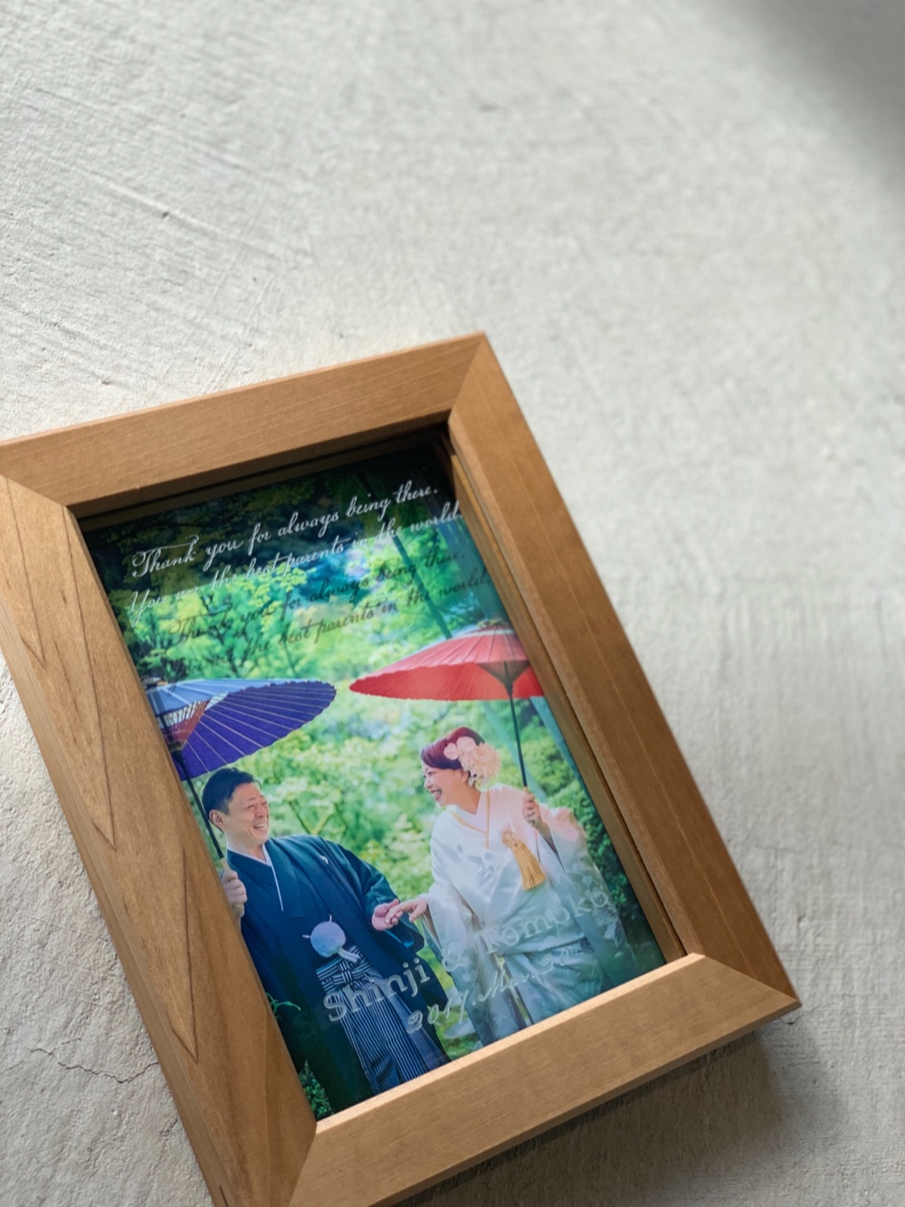 【Marriage Photoframe】 2L写真 無垢材フレーム　サンドブラスト メモリアルフォトフレーム